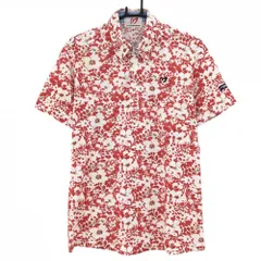 マスターバニー 半袖ポロシャツ 白×レッド 総柄 花 胸ロゴ刺しゅう メンズ 6(XL) ゴルフウェア MASTER BUNNY EDITION