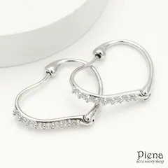 フープピアス レディース 横から見るとハート型 プラチナコーティング キュービックジルコニア ワンタッチ 中折れ シンプル 連爪 メール便 送料無料 秋冬 大人気