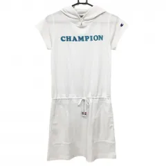 ★値下げ★【超美品】チャンピオン フード付き半袖ワンピース 白×ライトブルー 織生地 フロッキーロゴ レディース MEDIUM ゴルフウェア Champion