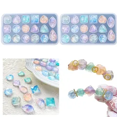 【Ever garden】 レジン 宝石 楕円 水滴 シリコンモールド ピアス イヤリング ヘアアクセ ネックレス アクセサリー パーツ 抜き型 キット 道具 しずく ドロップ 丸 正方形 長方形 四角 ダイヤ 鉱石 (宝石 2枚セット) 0