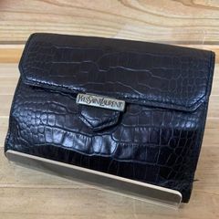 アリス様専用 Yves Saint Laurent イヴサンローラン 二つ折り長財布 レザー クロコ型押し ブラック系
