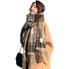 【新品】 [TEEN KEEP] マフラー レディース カシミヤ タッチ 大判 ストール メンズ キッズ 厚手 大きいサイズ 無地 かわいい ストール 防寒 ブラック グレー ブランケット シンプル 冬 春 着物 羽織 ひざ掛け チェック柄（ブラウンチェッ 0