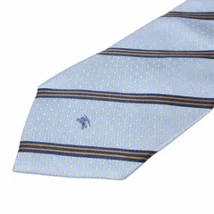 バーバリーブラックレーベル BURBERRY BLACK LABEL 美品 ネクタイ ワイドタイ シルク ストライプ ドット ホース刺繡 ビジネス ブルー系 X