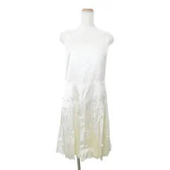 プラダ PRADA ノースリーブ サテン ドレス プリーツ ワンピース ミニ丈 フォーマル 38S 約XS～Sサイズ 白 ホワイト クリーム IBO58のサムネイル