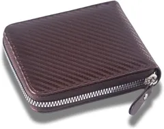 Capprecier 財布 メンズ 二つ折り財布 カーボンファイバー調 ビジネス ジッパー付き スリム puレザー カードケース 小銭入れ おしゃれ ミニ財布 小さい(ブラウン)