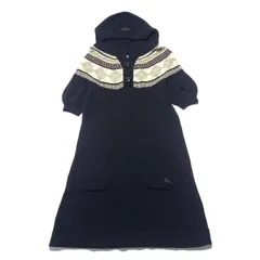 バーバリー ブルーレーベル ニットワンピース フード ウール アーガイル柄 ブラック 黒 38サイズ Burberry