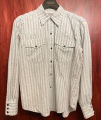 MADE IN USA製 H BAR C CALIFORNIA RANCHWEAR 総柄長袖ウエスタンシャツ ホワイト Sサイズ