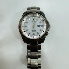 A【ヴィンテージ】CITIZEN ATESSA Eco-Drive シチズン アテッサ エコドライブ 電波時計 チタン シルバー ホワイト文字盤