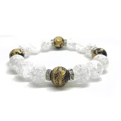 12mm 四神獣金彫オニキス×クラック水晶 パワーストーン ブレスレット天然石 運気上昇 開運 健康運 厄払い お守り 青龍 白虎 玄武 朱雀 （シルバー）メンズ・レディース 男性・女性 数珠ブレス 開運 ■