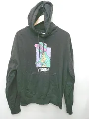 ◇ Θ VISION STREET WEAR ヴィジョンストリートウェア プリント 長袖 プルオーバー パーカー サイズM ブラック メンズ P  【1409090023200】
