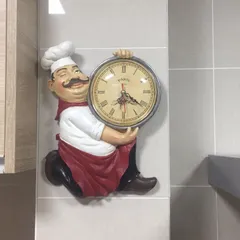 壁掛け 時計 ヴィンテージ風 シェフ 装飾 静音 アナログ おしゃれ かわいい インテリア 北欧 レトロ風 掛け時計 ウォール クロック 6N4X785