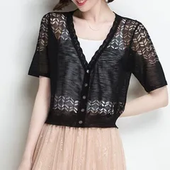 カーディガン レディース トップス 半袖 夏 羽織 羽織り 透ける 透け彫り 体型カバー ボレロ サマーカーディガン ゆったり カジュアル おしゃれ 冷房対策 PqVV859