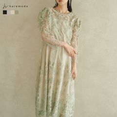 オケージョンドレス 結婚式 ドレス ワンピース パーティードレス ボタニカル フォーマル 20代 30代 レディース カーキ haremode 324243