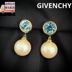 GIVENCHY ジバンシー ヴィンテージ  クリップオン イヤリング フェイクパール クリームカラーパール アクアブルーストーン 大粒