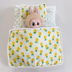 ぬいぐるみ服 labubu 布団 枕 パイナップル かわいい 17cm 第1/3世代通用 アクセサリー 着せ替え着ぐるみ 着せ替え服 3点セット