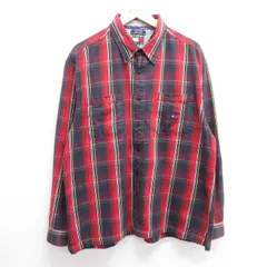 XL/古着 トミーヒルフィガー トミージーンズ 長袖 ブランド シャツ メンズ 90s ワンポイントロゴ コットン ボタンダウン 赤他 レッド チェ