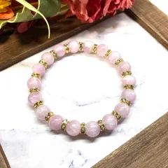 クンツァイト パワーストーン ブレスレット  8mm (ゴールド)  天然石  メンズ・レディース 男性・女性  数珠 恋愛運 ●