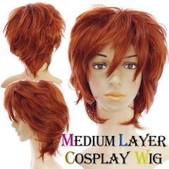 ミディアムレイヤーウィッグ レンガブラウン (コスプレウィッグ ショート 男装 茶髪)