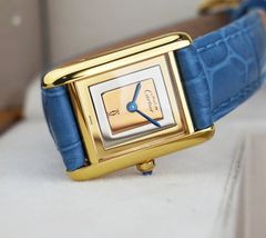 美品 カルティエ マスト タンク シルバー ブルー ローマン SM