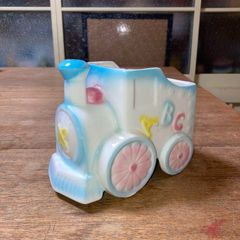 ヴィンテージ陶器1950年BABYトレインプランター ABCスカイブルー Los