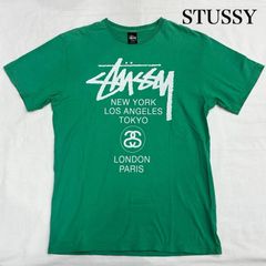 STUSSY ステューシー Tシャツ 半袖 ワールドツアー ロゴ 両面 プリント 半袖Tシャツ クルーネック グリーン