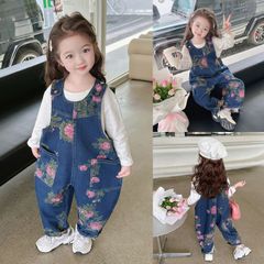 サスペンダー　パンツ オーバーオール 子供服 デニムパンツ デニム 子供服 女の子 花柄  キッズ 女児 小学生 キッズ 可愛い  おしゃれ カジュアル   90cm 100cm 110cm 120cm 130cm  140cm    jinrui13