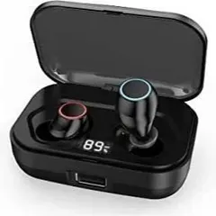 Bluetoothイヤフォン 2000mAh充電ボックス付きIPX7防水規格ワイヤレスイヤホン、LEDレベルディスプレイ、ノイズキャンセリング内蔵マイク5.1ヘッドフォンインイヤー、HIFIステレオ6時間連続再生、IPX7防水タッチコントロール、テレワーク、