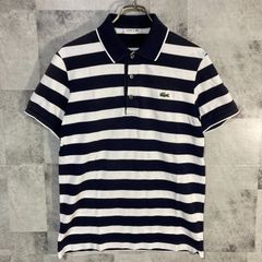 LACOSTE ラコステ 半袖 ポロシャツ 鹿子 ワンポイント刺繍ロゴ ボーダー ホワイト＆ネイビー M