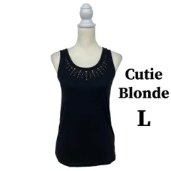 【 Cutie Blonde （ キューティーブロンド ）】バッククロスタンクトップ Lサイズ ビジュー付き 黒 ノースリーブ カットソー サマートップス フェミニン 大人可愛い カジュアル リゾート 夏コーデ デイリーアイテム KKB-3のサムネイル
