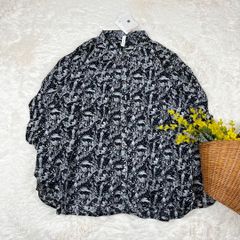 新品 ボタニカルブラウス 総柄 コットン ブラック フリー