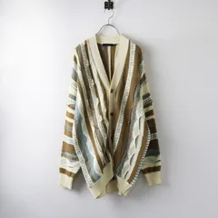 美品 ニコアンド niko and  柄編みニットカーディガン M/ベージュ×ブラウン 羽織り 前開き 長袖【2400014395334】