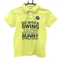 【美品】ジャックバニー 半袖ポロシャツ ライムイエロー系×ネイビー プリント ジュニア・キッズ 150 ゴルフウェア Jack Bunny