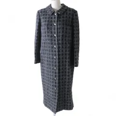 極美品◎正規品 仏製 CHANEL シャネル P50204 レディース ココマークボタン付き モヘア混 ツイード ロングコート 黒×灰 40 裏シルクのサムネイル