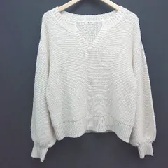 ◇ LOWRYS FARM Vネック シンプル オーバーサイズ 秋冬 長袖 ニット セーター サイズF オフホワイト レディース E  【1305020006759】