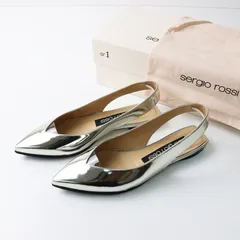 試着のみ セルジオロッシ Sergio Rossi スリングバック ポインテッドトゥ メタリックパンプス 36.5｜シルバー  約23.5cm 【2400014606775】