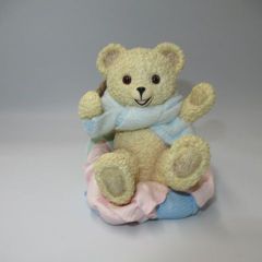 90's 1998 Snuggle Bear Farfac Bear Figurine Hamilton Resin A Busket Full of Sweet Snuggle Fabric Softener Corporate Figurine Doll Plush Toy with Serial Number