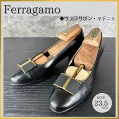 S313 美品 Salvatore Ferragamo サルヴァトーレフェラガモ MADONIE マドニエ ヴァラリボン パンプス 黒ブラック 6C(23.0cm)