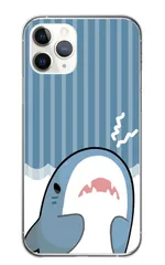 iPhone12 Pro Max ケース カバー アイフォン12 プロマックス スマホケース ハードケース サメ ホホジロザメ アオザメ さめ 鮫 イラスト ゆるい 水色 青 マリン柄 かわいい ストライプ カラー02