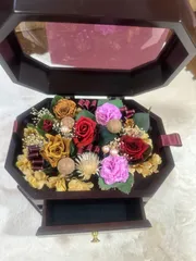 [12-055] [中古 プリザーブドフラワー♡オルゴールフラワーボックスⅡ ブラウン