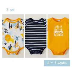 ベビー♥ 半袖ロンパース3セット ライオン・ボーダー・レター 6-9months