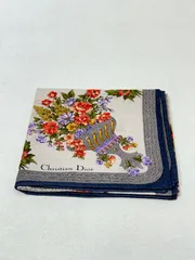 未使用☆クリスチャンディオール ハンカチ お花 グレー ネイビー