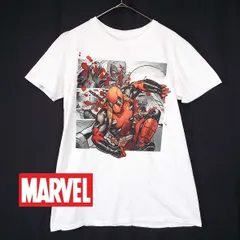 ◎肩幅42cm◎【キャラクター】MARVEL 映画マーベル公式 DEADPOOL デッドプール 大判プリント 半袖Tシャツ Mサイズ ホワイト コットン100％【湘南倉庫】USメンズ古着　T62　17002912