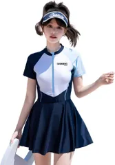 adzu ワンピース水着 体型カバー ボディスーツ コスプレ ラッシュガード フィットネス オールインワン スイムウェア ジッパー 競泳 レースクイーン(ブルー,  2XL)