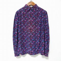 美品 ルルウィルビー 総柄ブラウス グリーン×ブラック ドット チェック
