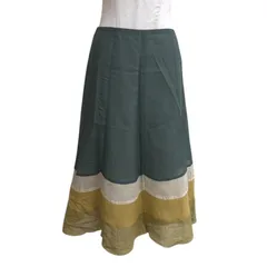 ホコモモラ シルクブレンド レディース スカート ひざ丈スカート グリーン 3色切り替え 40号 11号 L 夏