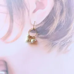 ハンドメイドピアス　パールフープピアス/イヤリング