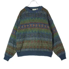 シアーズThe Men's store searsデザインニット総柄セーターくすみカラー好配色ボーダー緑グリーンブルーレトロvintageヴィンテージ40112