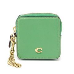 コーチ COACH スモール チェーン リストレット スムース カーフ レザー CI811G コインケース カードケース 小物入れ メンズ レディース ソフトグリーン (ライトグリーン) 美品 中古 mbe18017