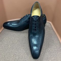 90Sアランフラッサー リアルクロコダイルUチップドレスシューズ(黒