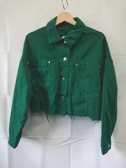 ◇ ⊇ ZARA ザラ ショート丈 長袖 デニム ジャケット Gジャン サイズEUR L USA L MEX 30 グリーン系 レディース E  【1507160009533】